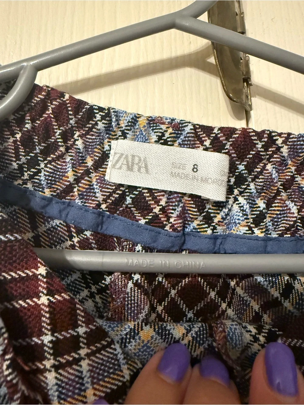 Plaid A-Line Mini Skort (skirt/shorts) in Burgundy and Blue